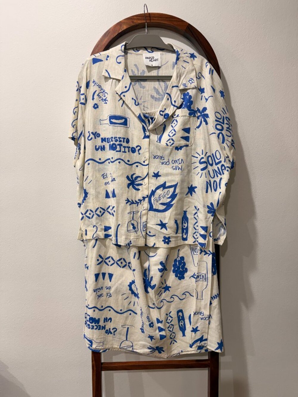 Paper Heart Women's Cream and Blue Suit // Linen Blend // Size XL